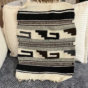 Hand-woven Native Patterned Rug in Black, Gray, and Brown alpaca wool